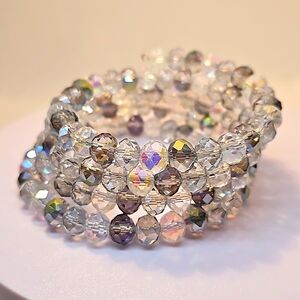 Hand Crafted Crystal Wrap Bracelet with Three shades of 8mm AB Crystal Beads.